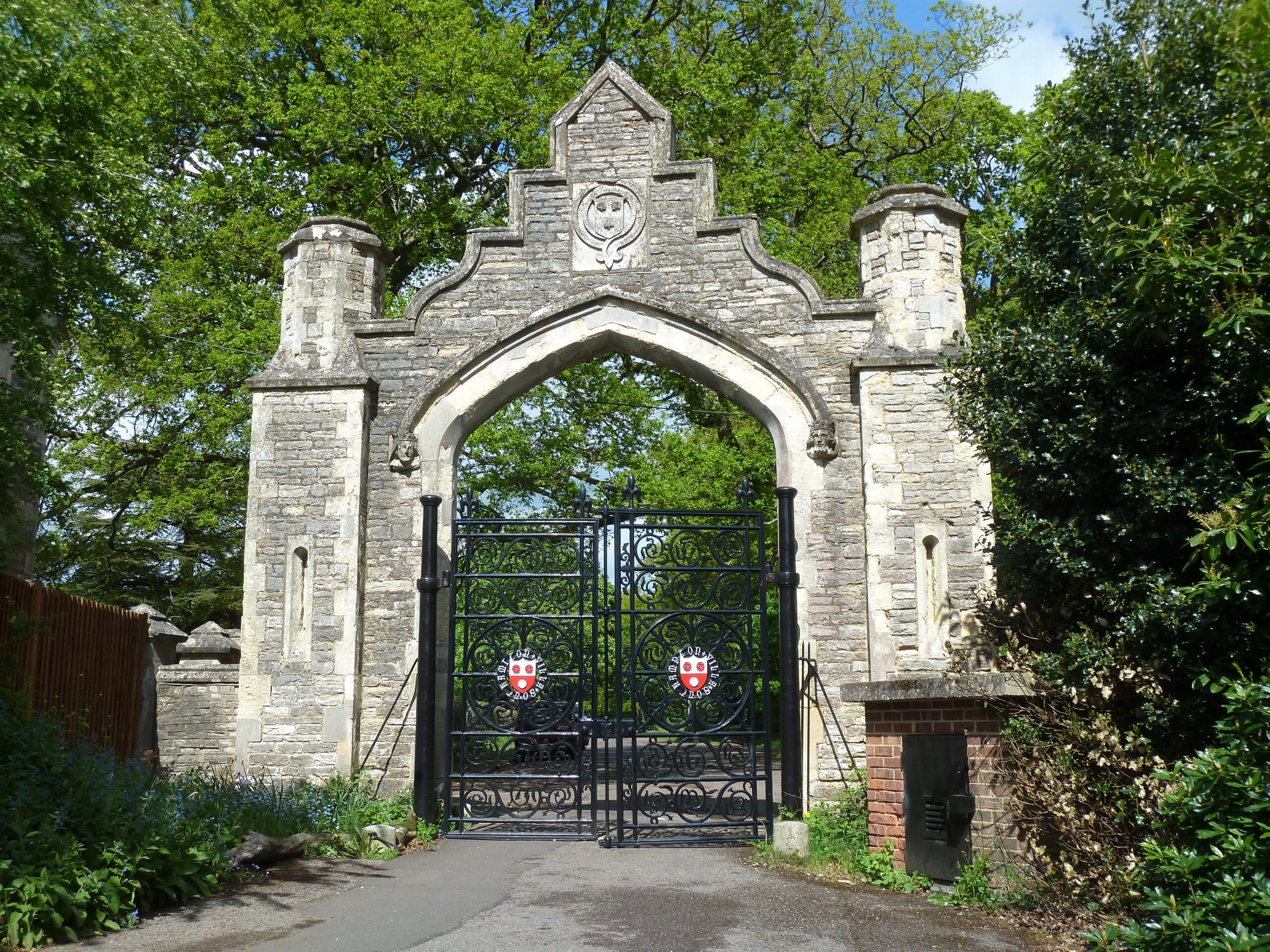 A photo of the Tudor style gates that have been at the cemetery since its beginnings.