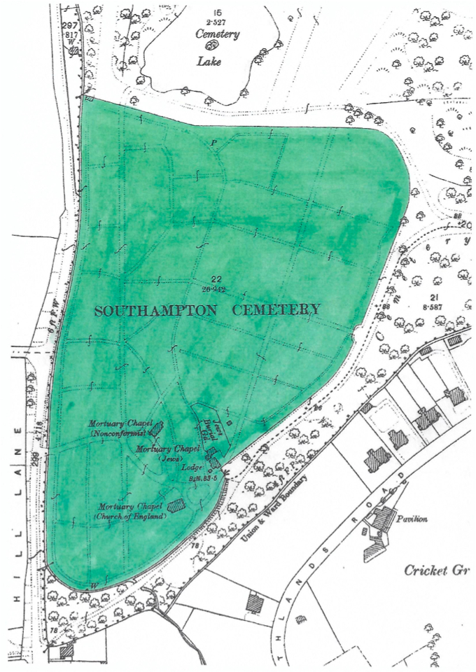 An updated plan showing the use of 27 acres for the Southampton Cemetery.